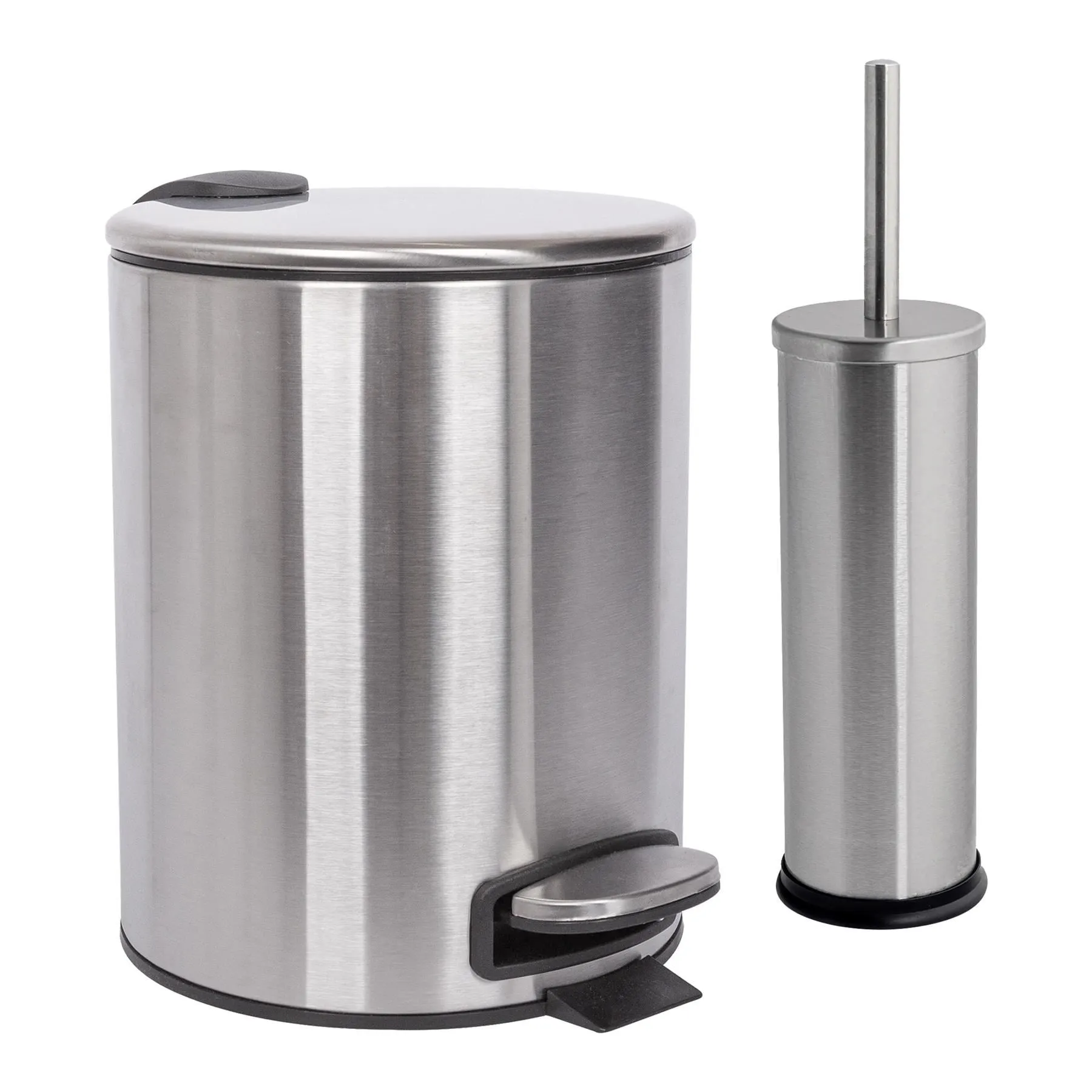 2pc 5L Round Stainless Steel Toilet Brush & Bin Set - By Harbour Housewares