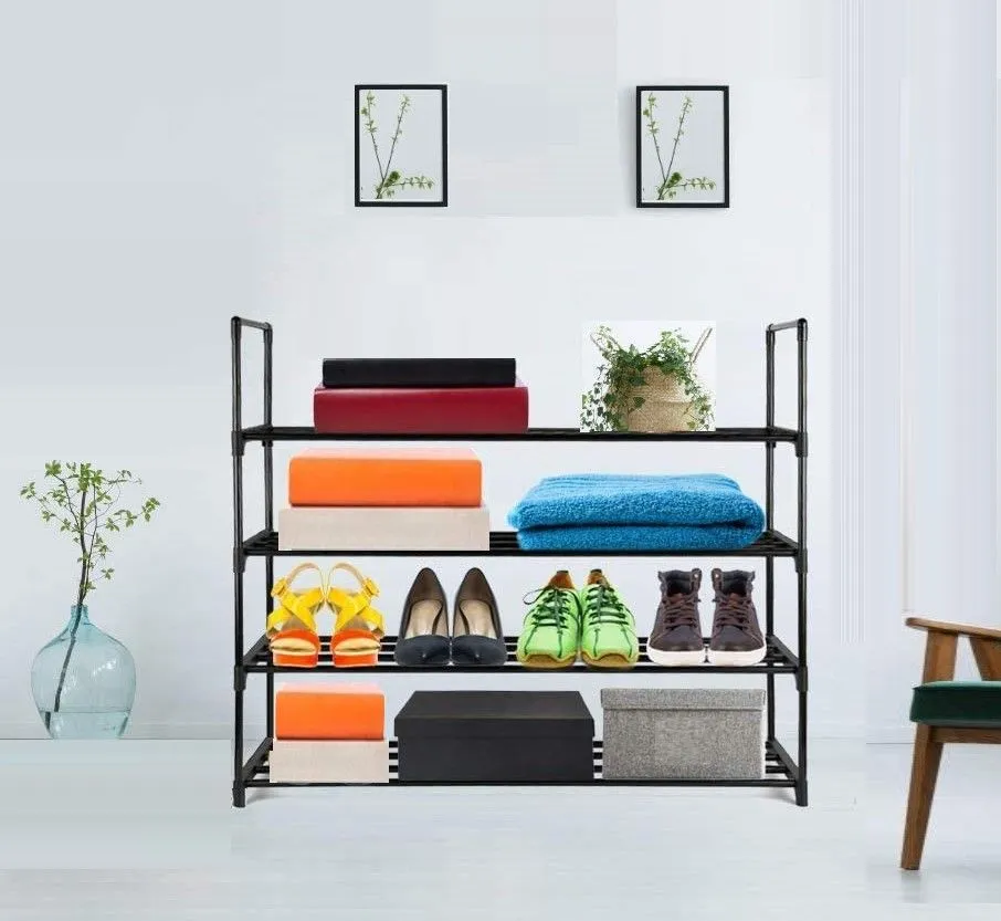 4-Tier Stainless Steel Shoe Rack Storage Organizer | Holds up to 20 Pairs of Shoes | 80cm, Black