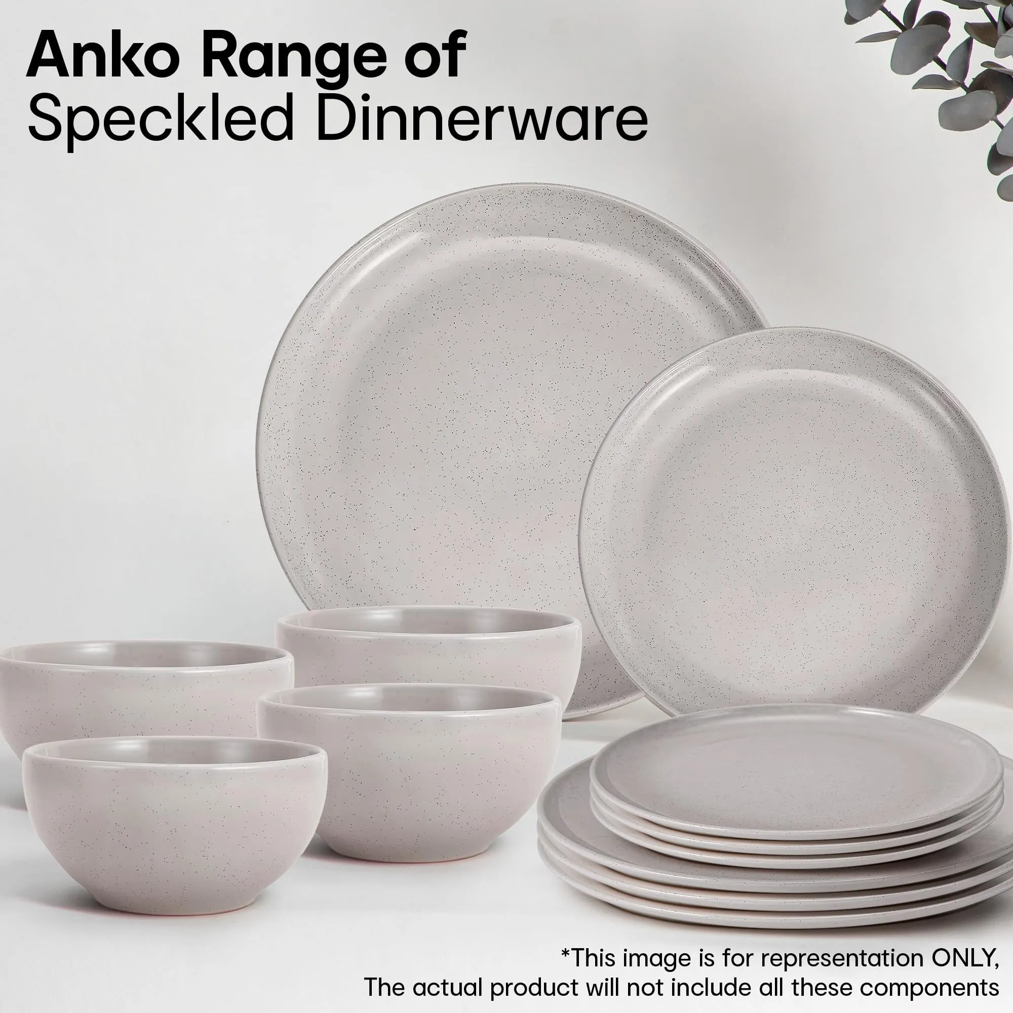 Anko Glazed Stoneware 12 pcs Dinner Set | Premium Crockery for Dining Table, Home, Restaurant, Gifting | Aesthetic Tableware Service Set for 6 | 6 Bowls (5.5"), 6 Side Plates (7"), Speckled White