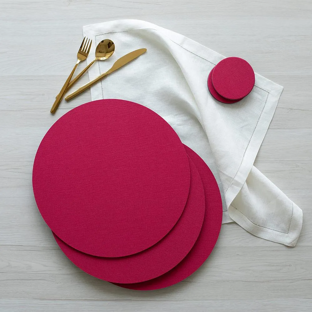 Canvas Felt-Backed Round Placemat – Fuchsia