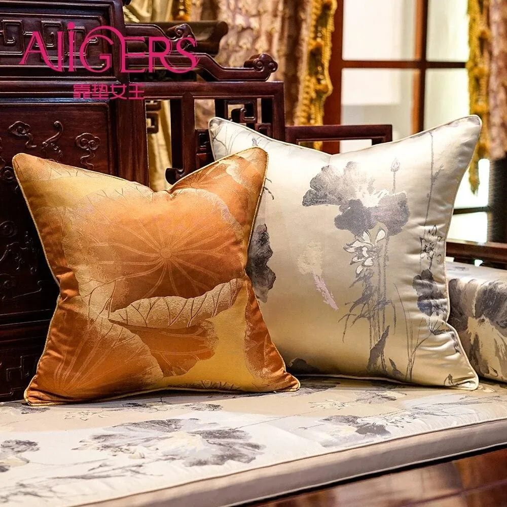 Chinese Style White Orange Cushion Covers