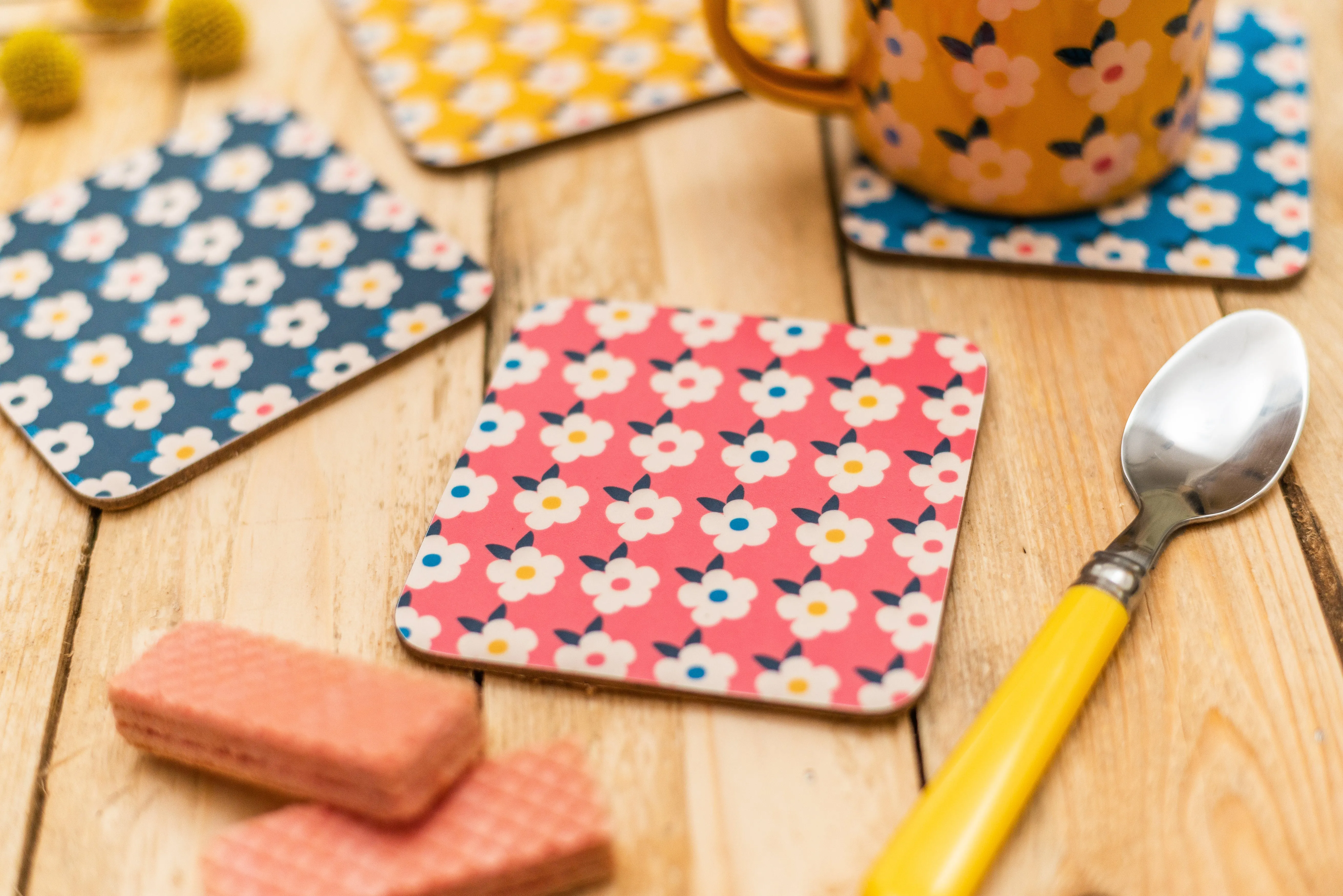 Colourful Retro Floral Coasters Set of Four - Enamelhappy