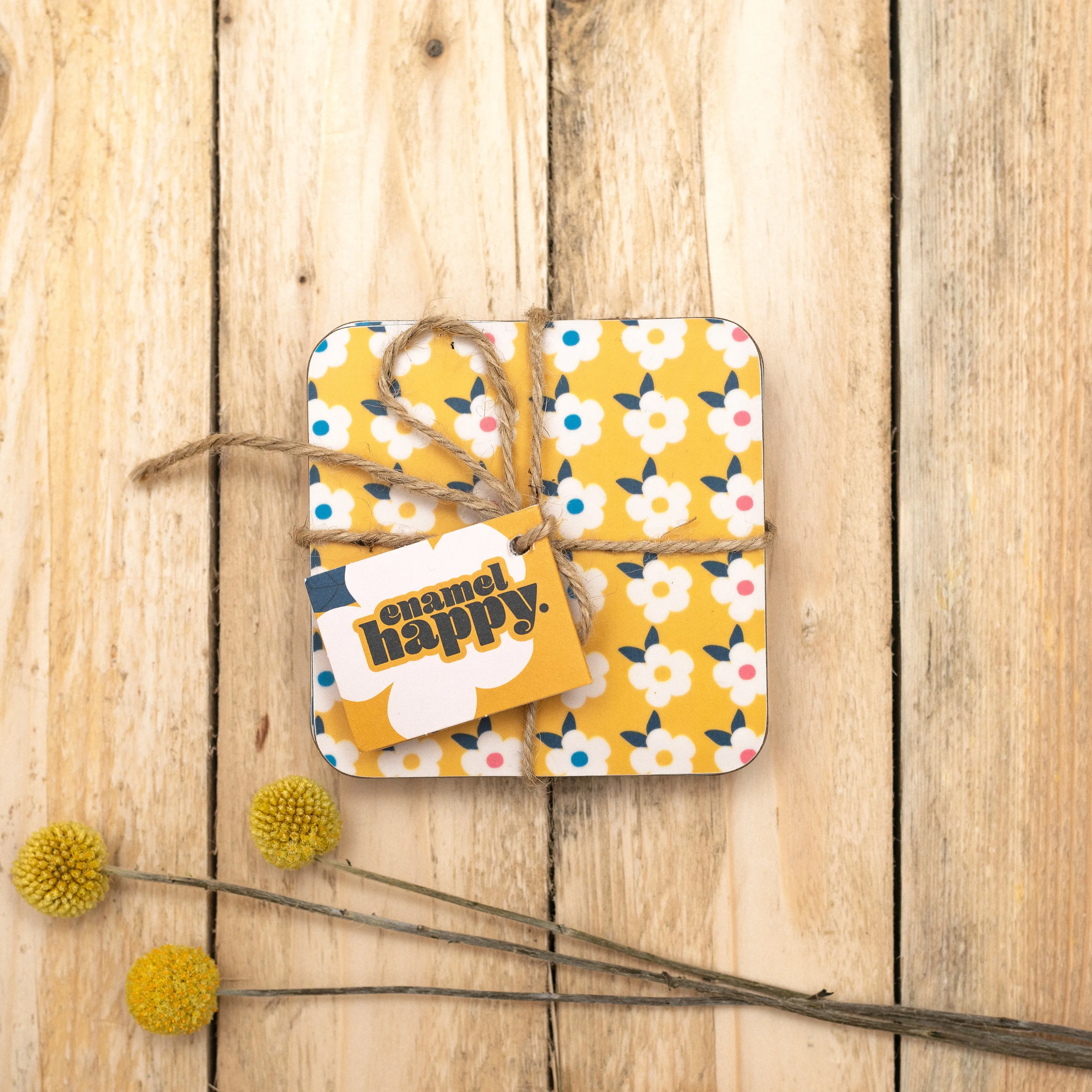 Colourful Retro Floral Coasters Set of Four - Enamelhappy