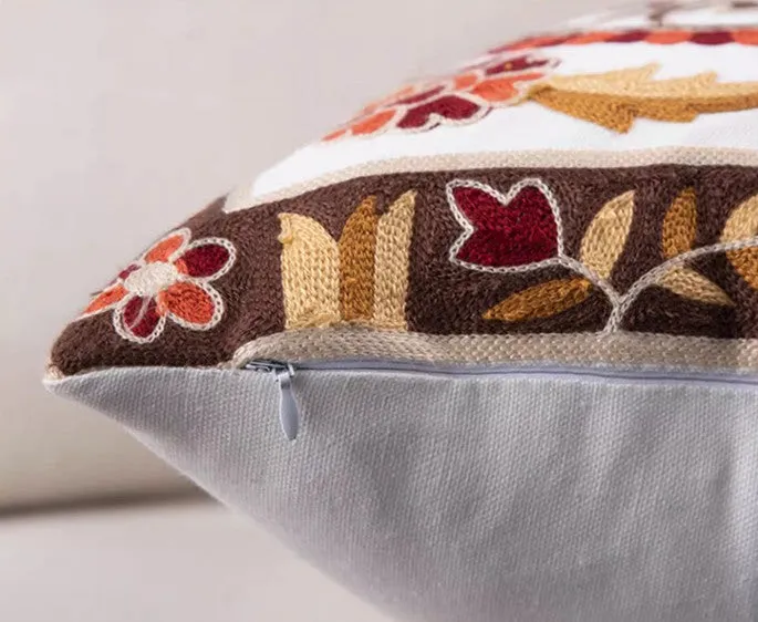 Cotton Flower Decorative Pillows, Decorative Sofa Pillows, Embroider Flower Cotton Pillow Covers, Farmhouse Decorative Throw Pillows for Couch