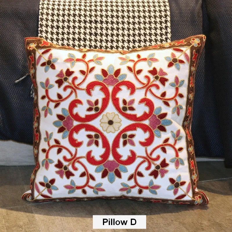 Cotton Flower Decorative Pillows, Decorative Sofa Pillows, Embroider Flower Cotton Pillow Covers, Farmhouse Decorative Throw Pillows for Couch