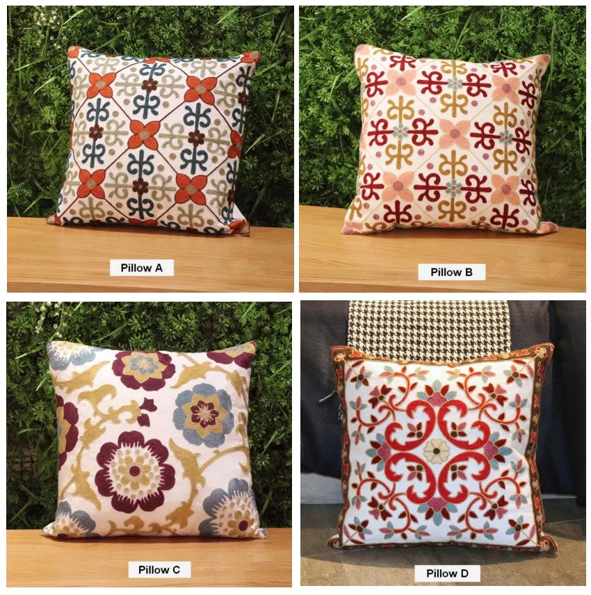Cotton Flower Decorative Pillows, Decorative Sofa Pillows, Embroider Flower Cotton Pillow Covers, Farmhouse Decorative Throw Pillows for Couch