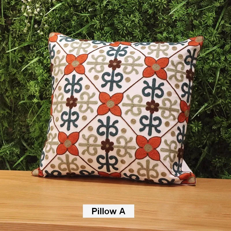 Cotton Flower Decorative Pillows, Decorative Sofa Pillows, Embroider Flower Cotton Pillow Covers, Farmhouse Decorative Throw Pillows for Couch