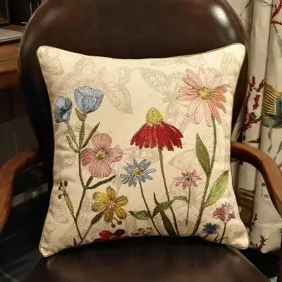 Dragonfly and Flower Cotton and linen Pillow Cover, Embroider Decorative Throw Pillow, Decorative Pillows for Car, Flower Decorative Pillows