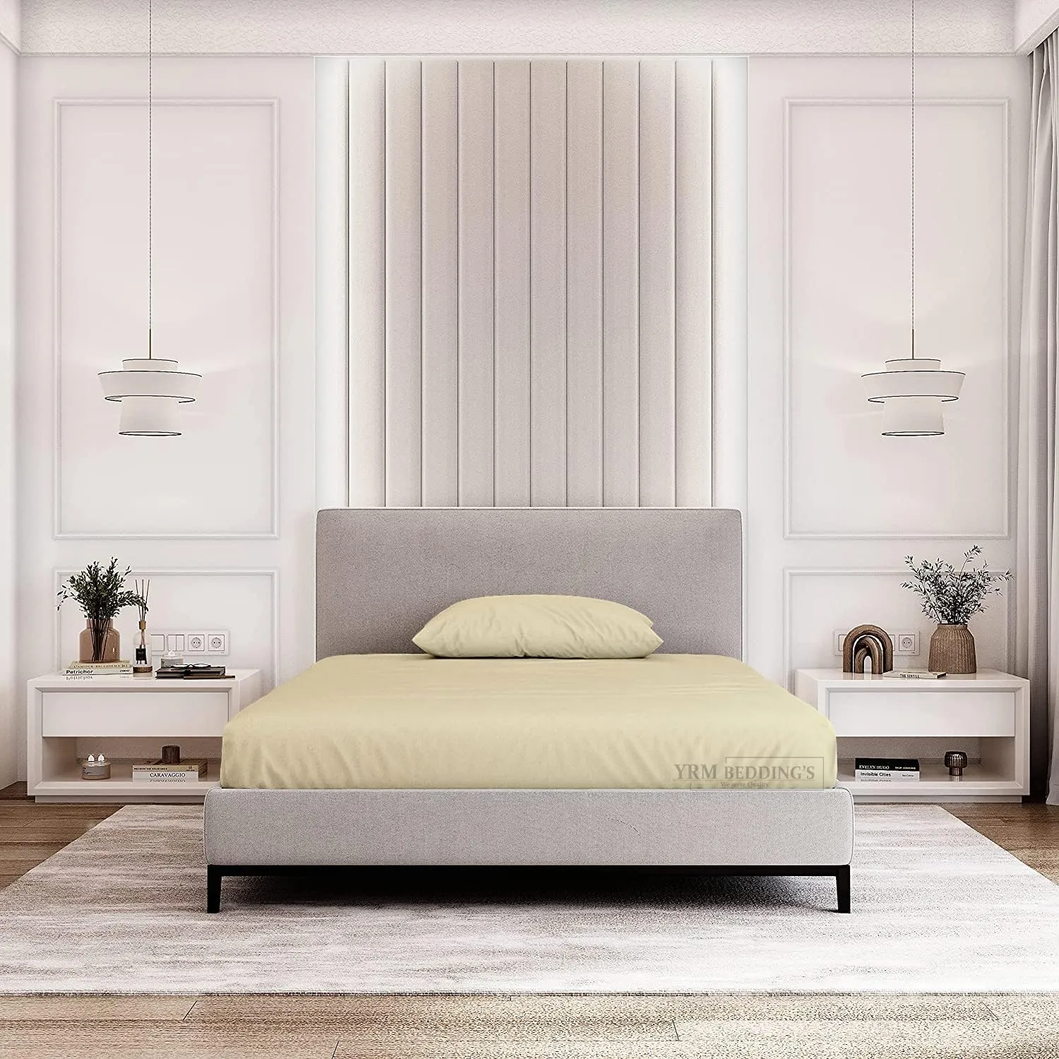 EDMUND - Super Soft Elastic Fitted Bedsheet with Pillow Covers Single Bed (36" X 78"  8") Fitted Bedsheet Machine Washable Cotton Finished Elastic Bedsheet Single Bed | Ivory