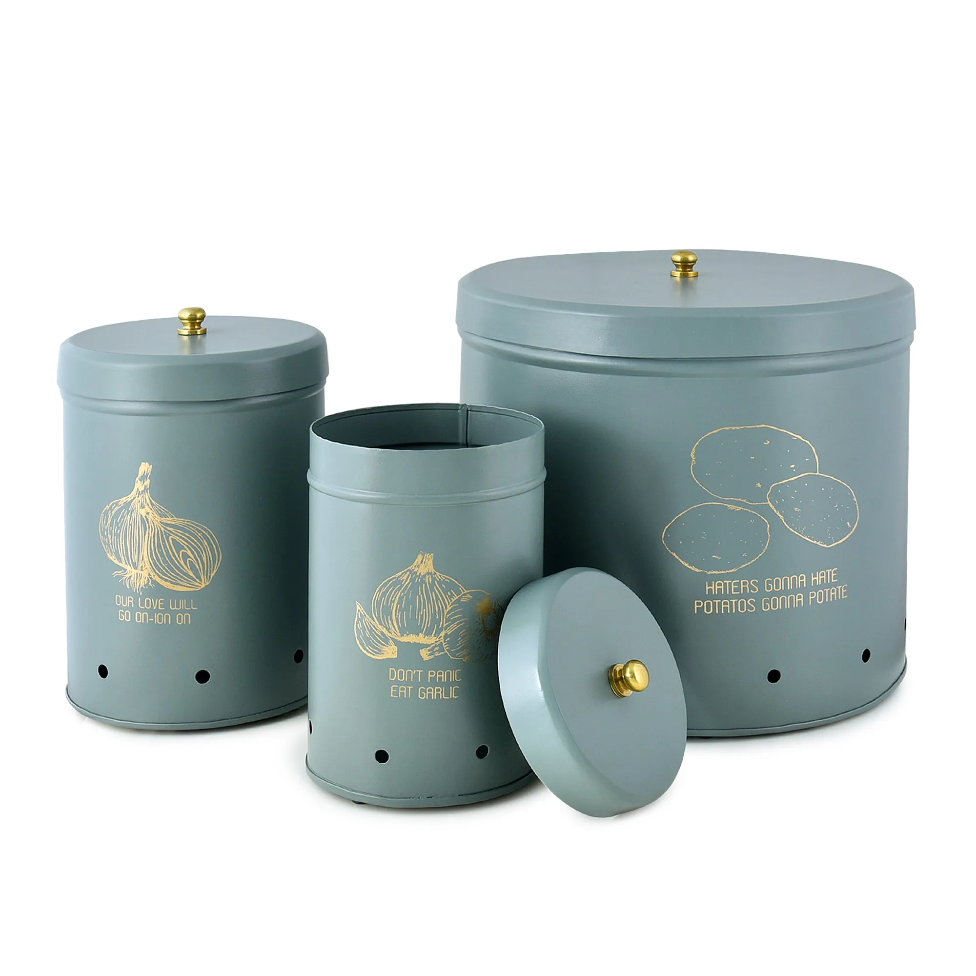 Elan Country Potato/Onion/Garlic Storage Bins (Moss Green, Set of 3)