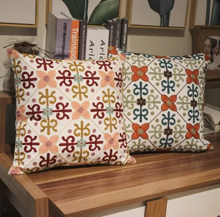 Embroider Flower Cotton Pillow Covers, Cotton Flower Decorative Pillows, Decorative Sofa Pillows, Farmhouse Decorative Throw Pillows for Couch