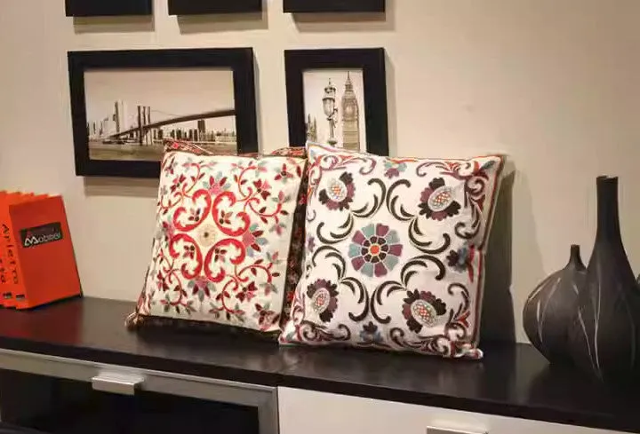 Embroider Flower Cotton Pillow Covers, Cotton Flower Decorative Pillows, Decorative Sofa Pillows, Farmhouse Decorative Throw Pillows for Couch