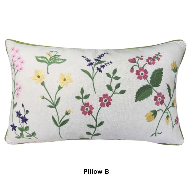 Farmhouse Sofa Decorative Pillows, Embroider Flower Cotton Pillow Covers, Spring Flower Decorative Throw Pillows, Flower Decorative Throw Pillows for Couch
