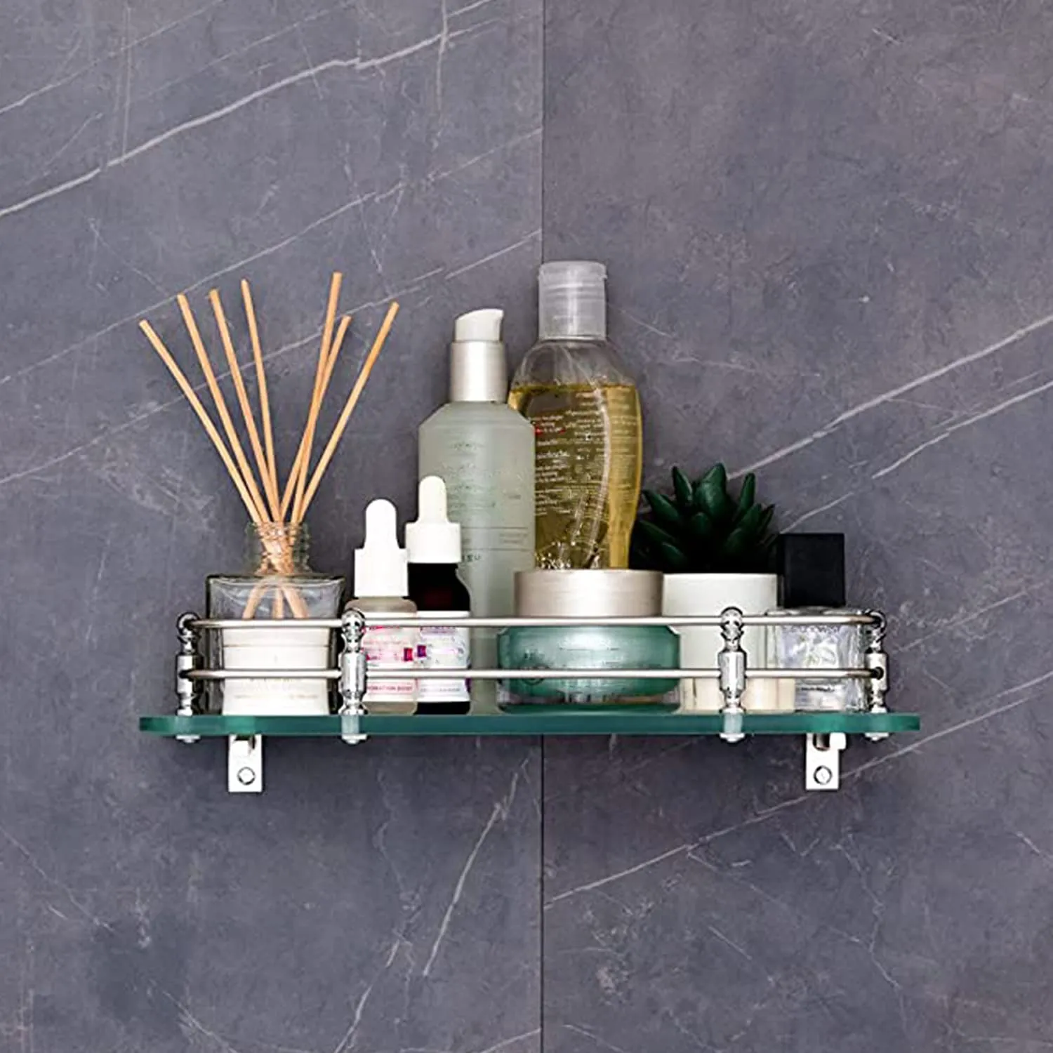 FORTUNE Multi-purpose Wall Hung (Frosted) Glass Front Bathroom Shelf with Wall Brackets, Storage Holder, 12 x 6 Inch - (Pack of 3)