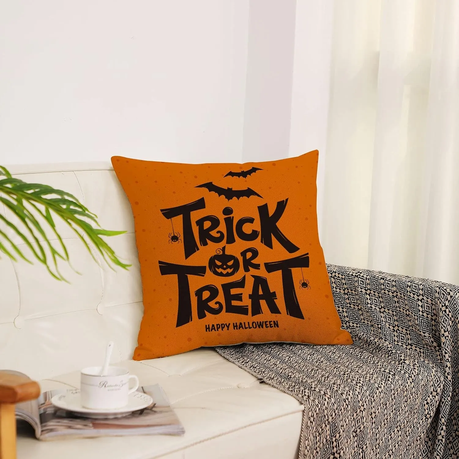 Halloween Decor Pillow Covers 16X16 Set of 4 Halloween Fall Black Decorative Throw Pillows Scary Pumpkin Bats Pillow Cases Home Outdoor Sofa Couch Cushion Covers for Halloween Decorations (16 by 16)