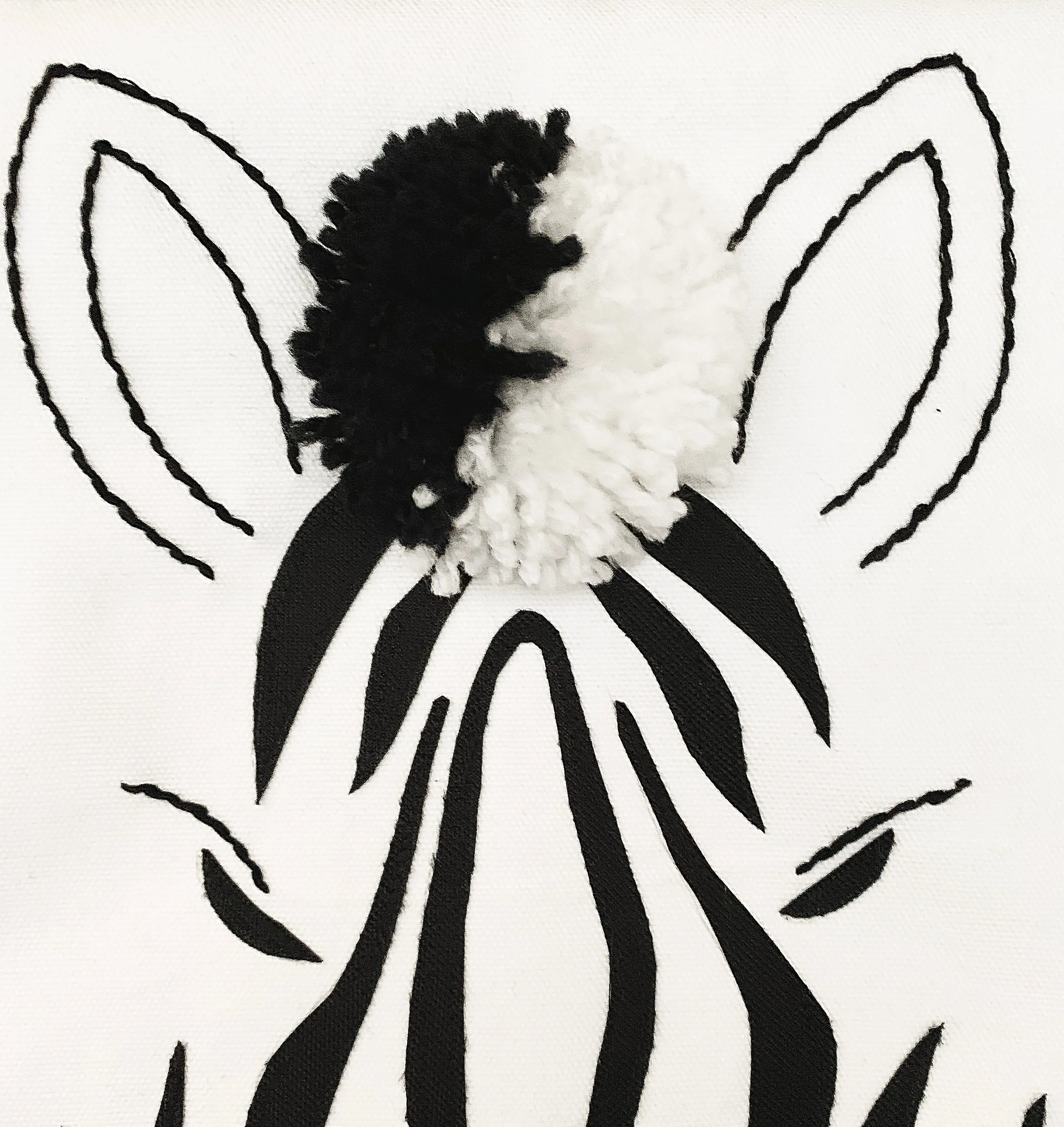 Handcrafted Embroidered with Applique Zebra Head Pillow Cover
