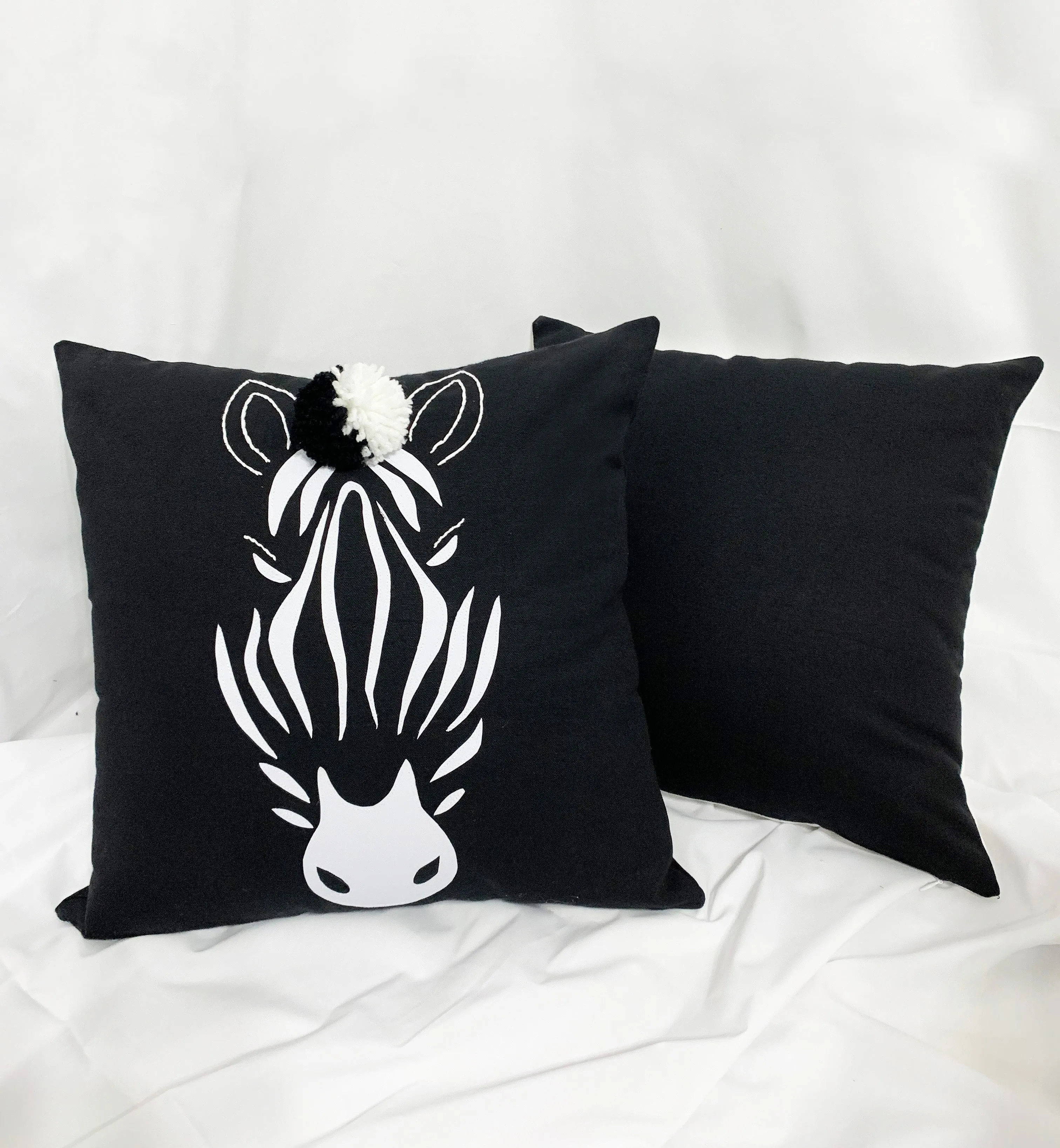 Handcrafted Embroidered with Applique Zebra Head Pillow Cover