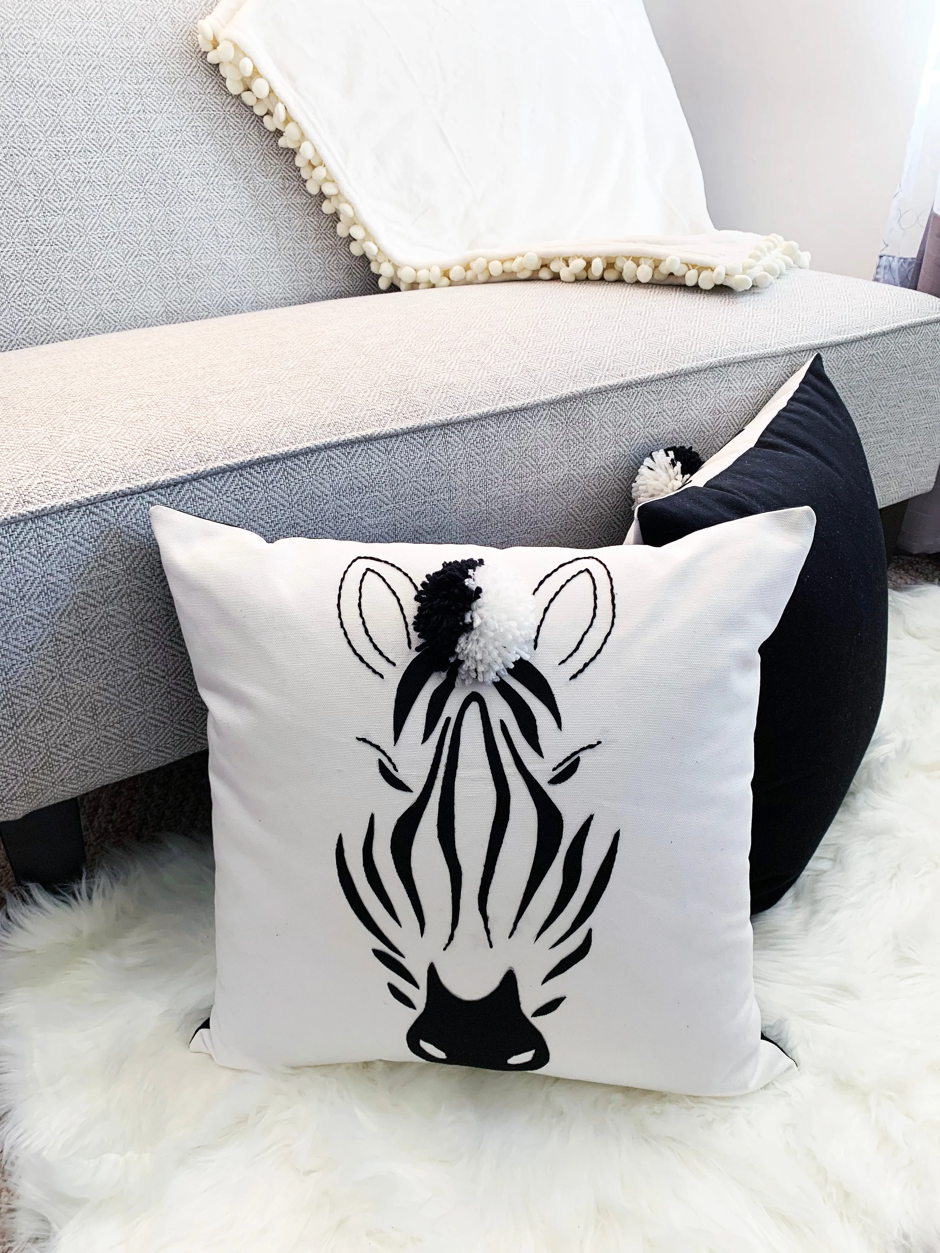 Handcrafted Embroidered with Applique Zebra Head Pillow Cover