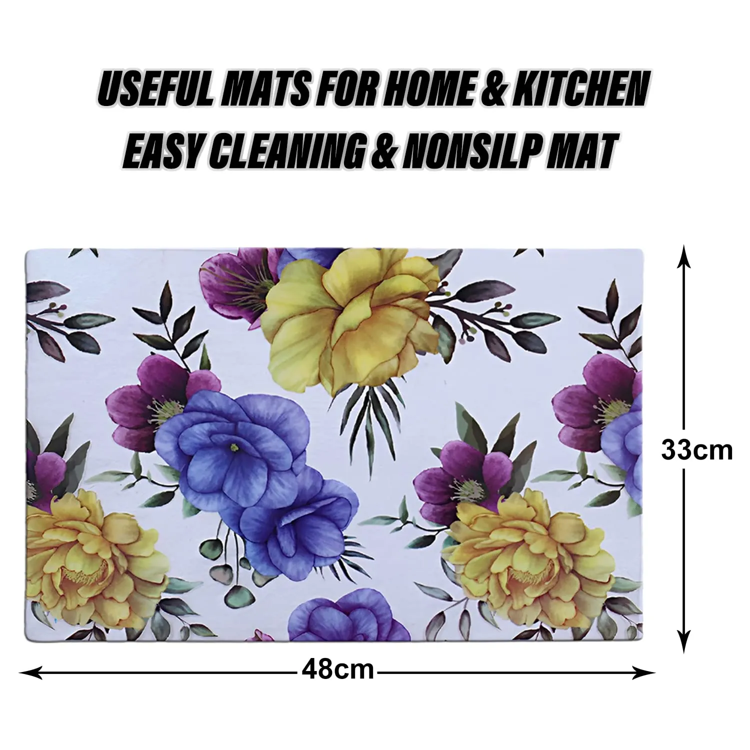 Heart Home Dining Table Mat | PVC 3D Yellow & Blue Flower Print | Table Mat | Placemats for Kitchen | Refrigerator Liners Mats | Shelf Liner Mat | Set of 6 | Multi