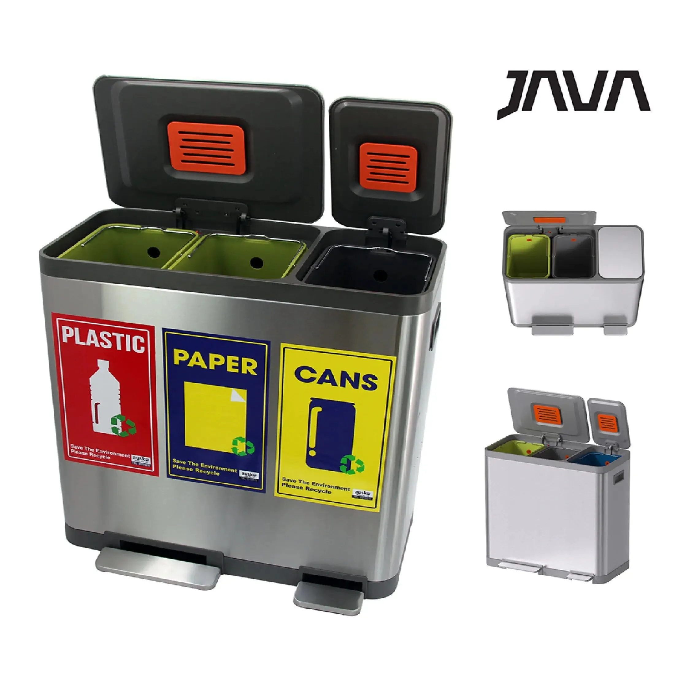 JAVA Recycling Bin | NAFISI | JH8870 | 16L 16L 16L | Triple Liner | Trash Bin | Waste Bin