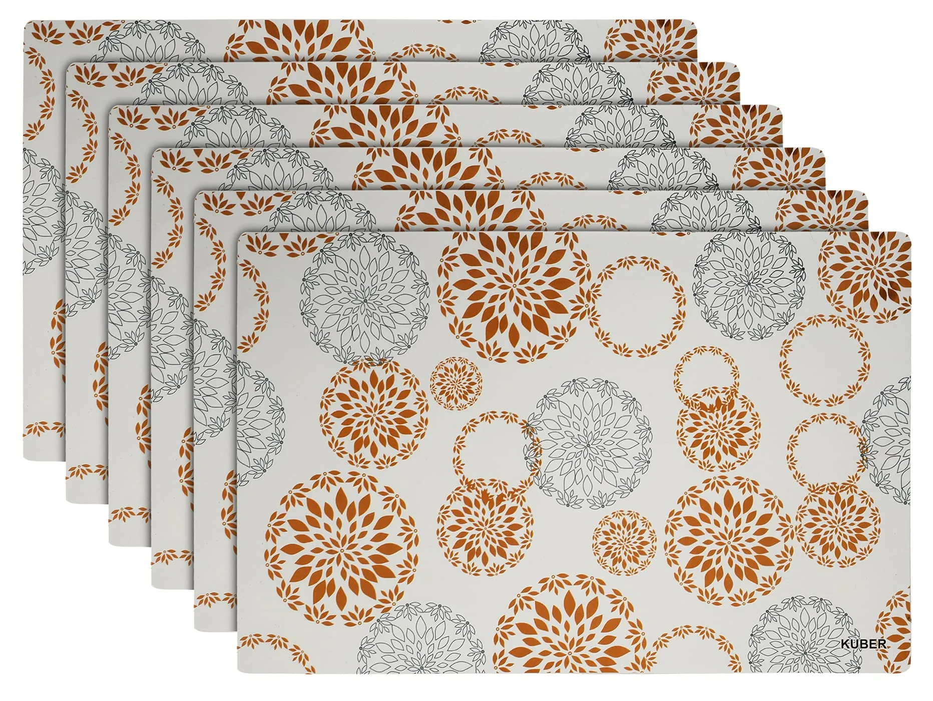 Kuber Industries Design 6 Pieces PVC PVC 6 Piece Dining Table Placemat Set,White, Standard (Hs_37_Kubmart020139, Polyvinyl Chloride)