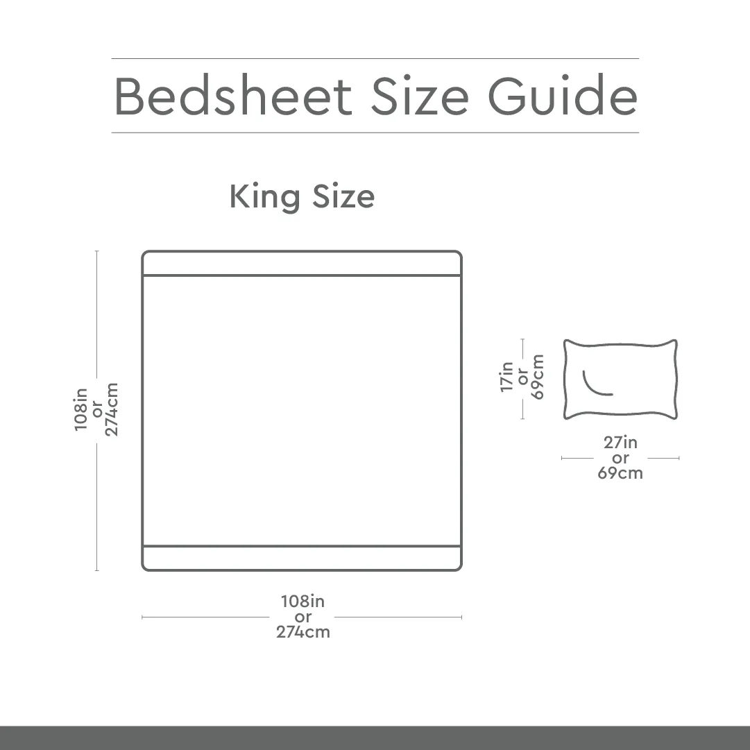 Luxurious Satin Print, 100% King Size Bedsheet, 300 TC, Monochrome