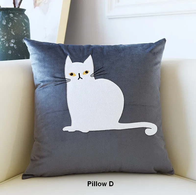 Modern Sofa Decorative Pillows, Cat Decorative Throw Pillows for Couch, Lovely Cat Pillow Covers for Kid's Room, Modern Decorative Throw Pillows