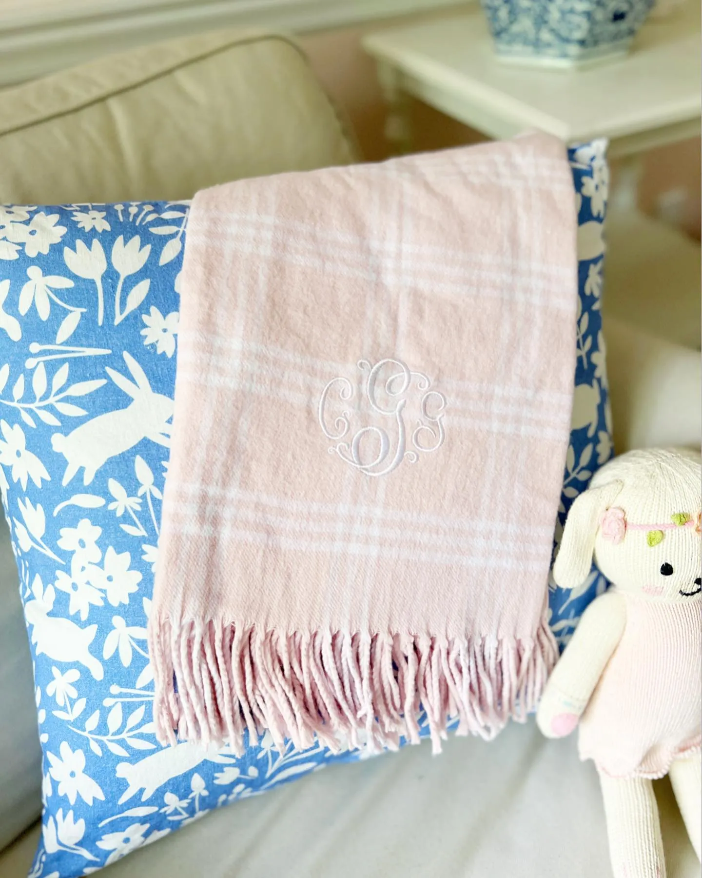 Monogram Window Pane Flannel Check with Fringe (various colors)