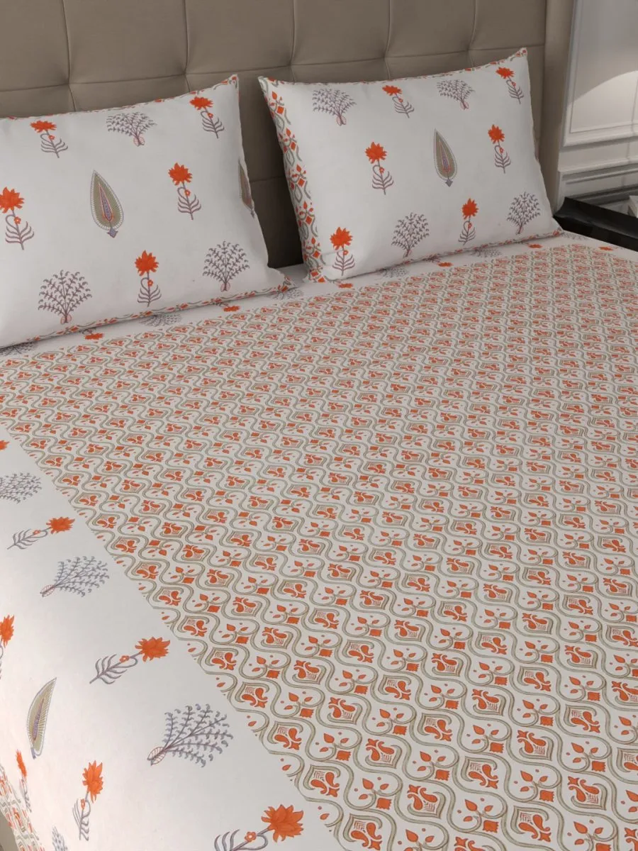 Multicolor Elegant Hand Block Print Cotton Super King Size Bedding Set