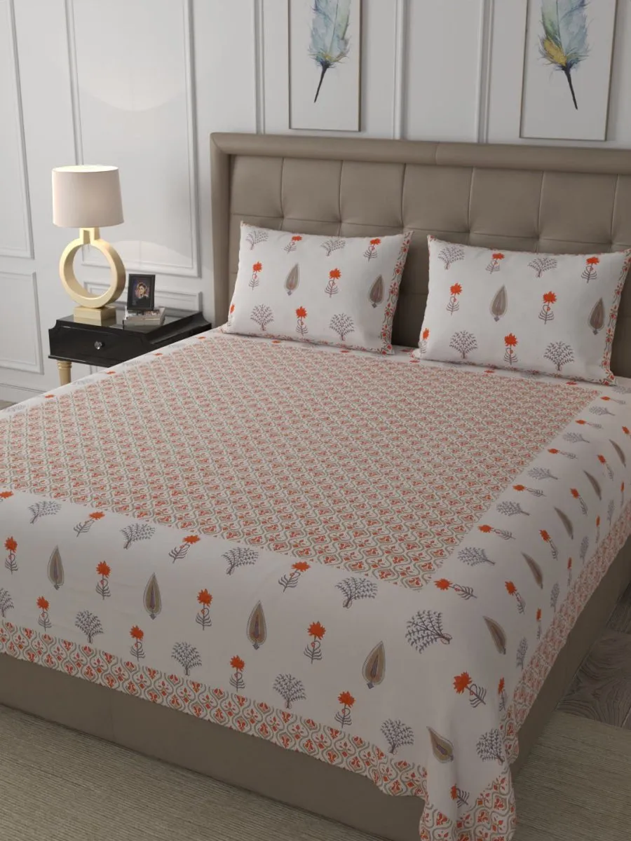 Multicolor Elegant Hand Block Print Cotton Super King Size Bedding Set