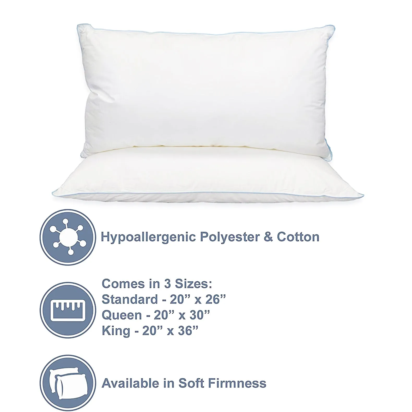 Pillowtex Blue Cord Pillow | One-Size-Fits-Most Versatile Polyester Pillow