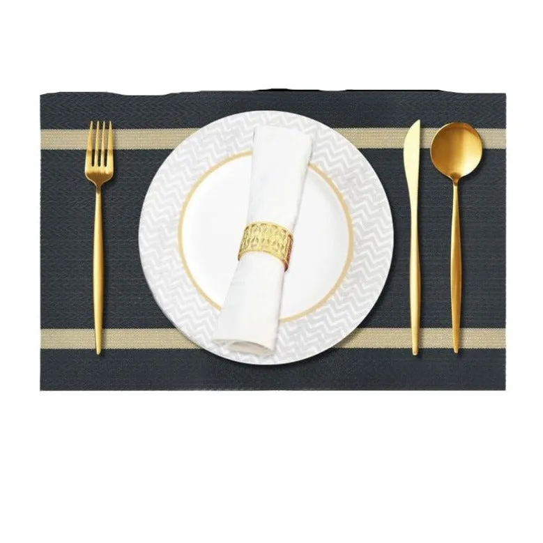 PVC Table Place Mats (Set of 6pcs) - Black Weaves