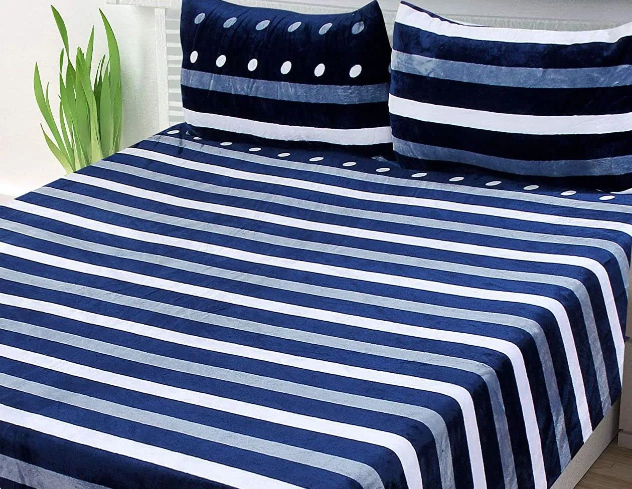 RD TREND 190 GSM Flannel Warm bedsheets for Winter Double Flat Size (90 x 100 Inches) with 2 Pillow Cover Size (18x28 Inches) Color-Blue Flannel