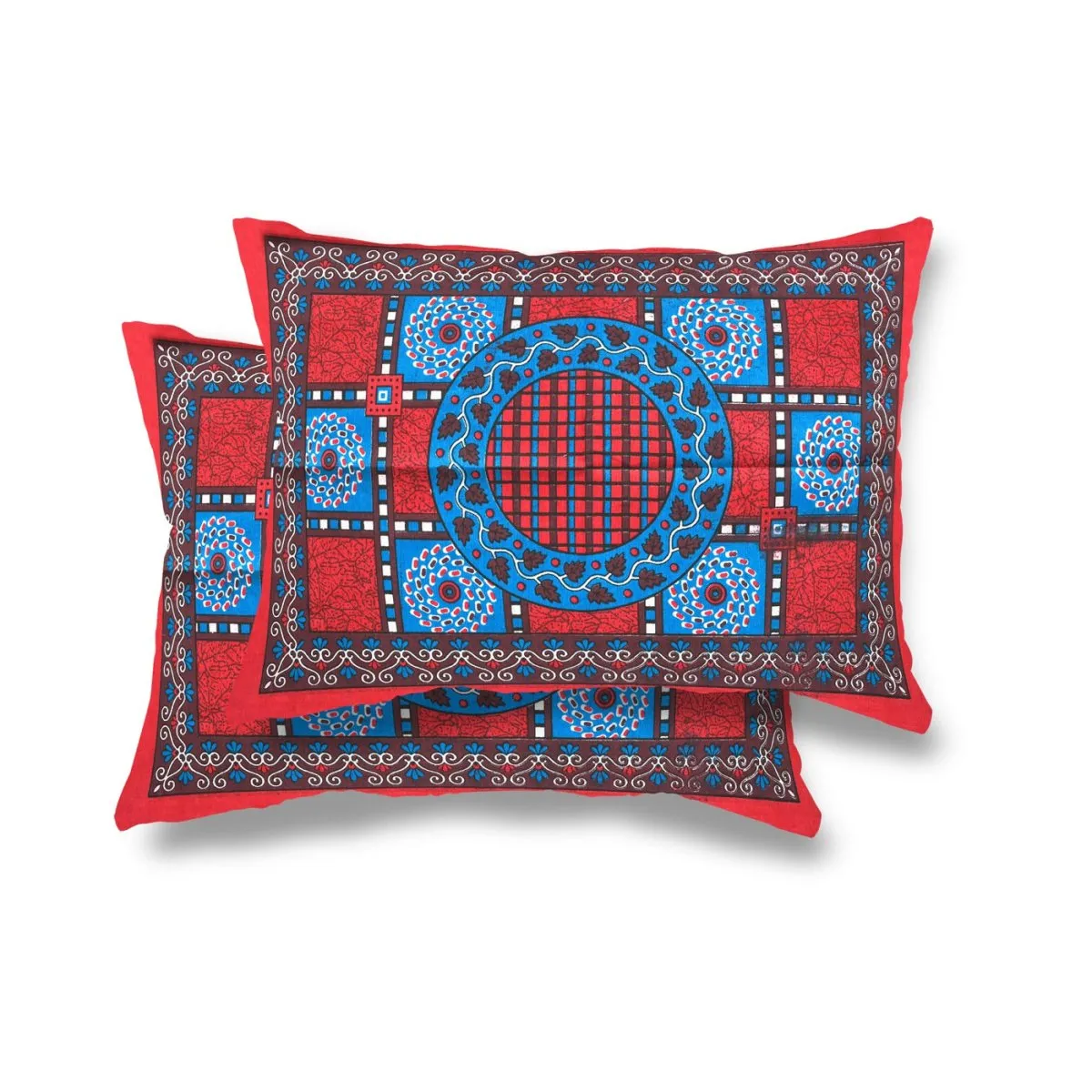 Red Jaipuri Print Pure Cotton Queen Size Bedsheet with 2 Pillow Covers