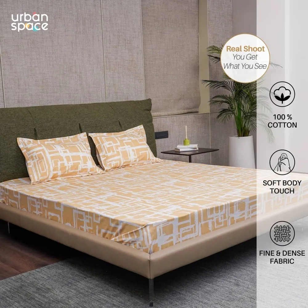 Serene Collection - Breathable 200 TC 100% Pure Cotton Bedsheet with Pillow Cover, Checkers - Soft Brown