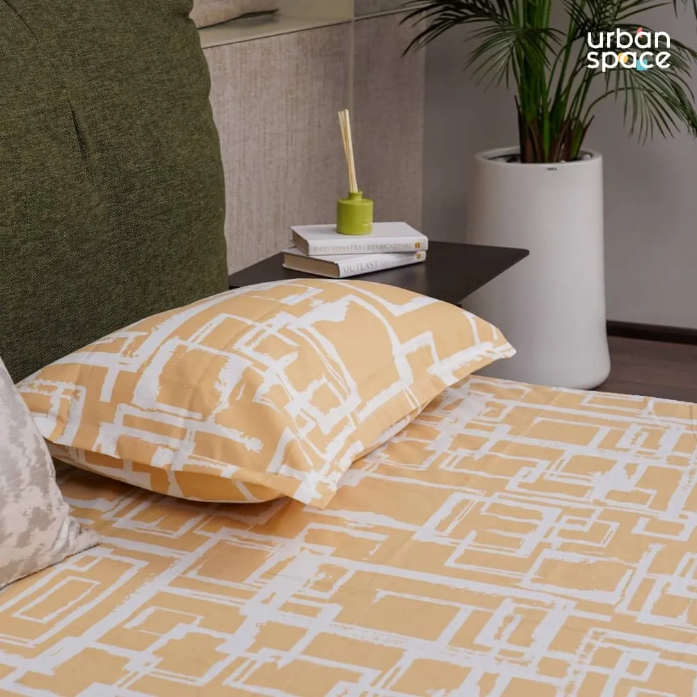 Serene Collection - Breathable 200 TC 100% Pure Cotton Bedsheet with Pillow Cover, Checkers - Soft Brown