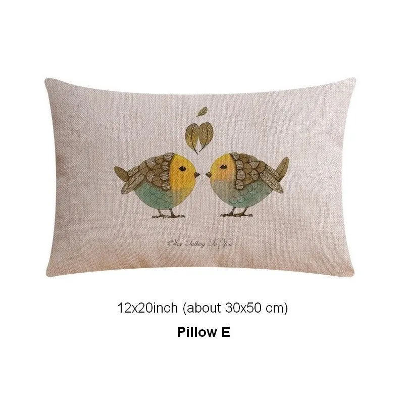 Simple Decorative Pillow Covers, Decorative Sofa Pillows for Children's Room, Love Birds Throw Pillows for Couch, Singing Birds Decorative Throw Pillows