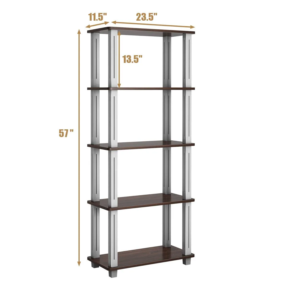 Tangkula 57" Storage Shelves, Space-Saving 5-Tier Storage Rack Organizer(Walnut & Black)
