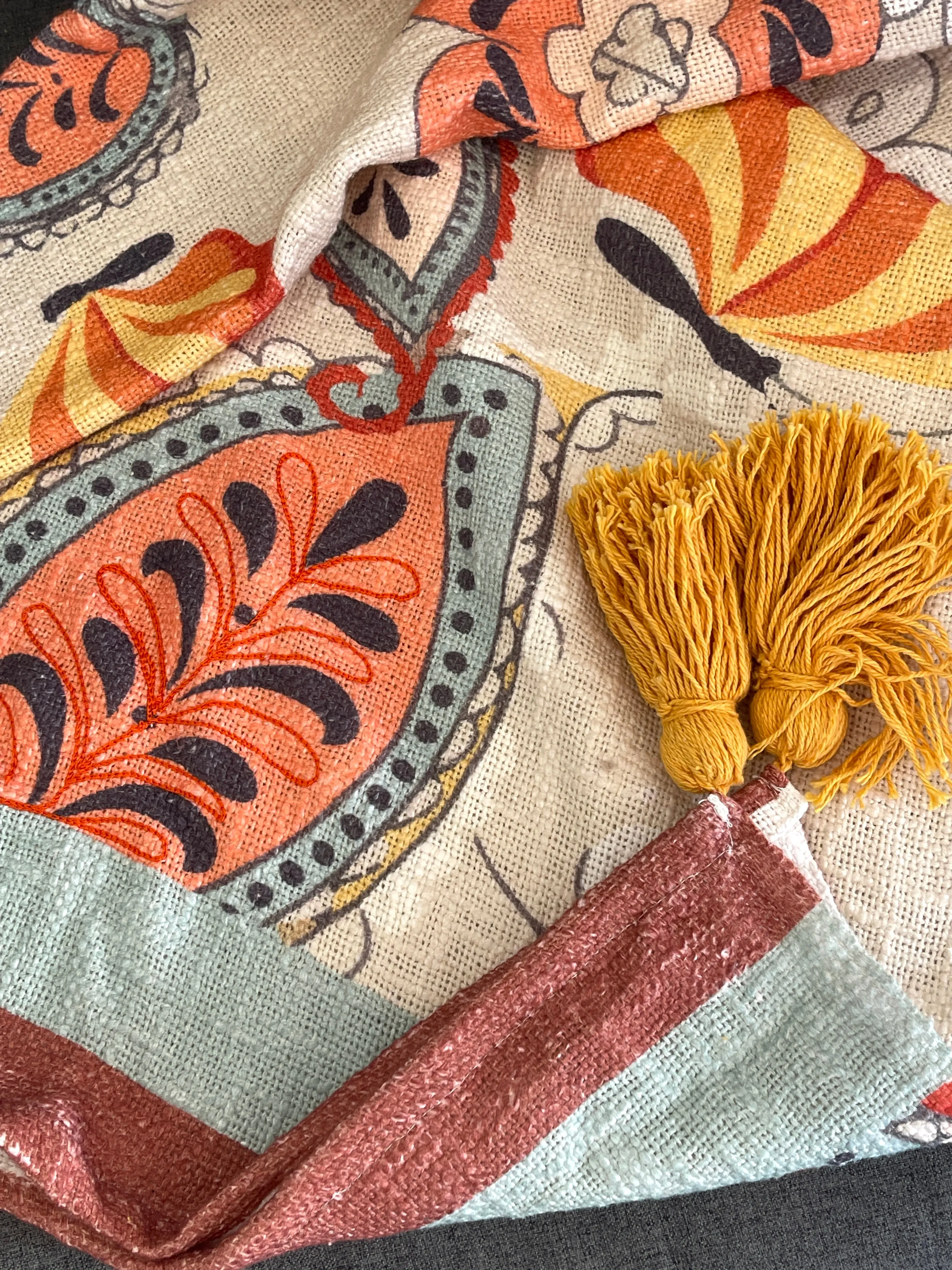 Vintage Paisley Bohemian Embroidered Cotton Bedding Cushion Throw