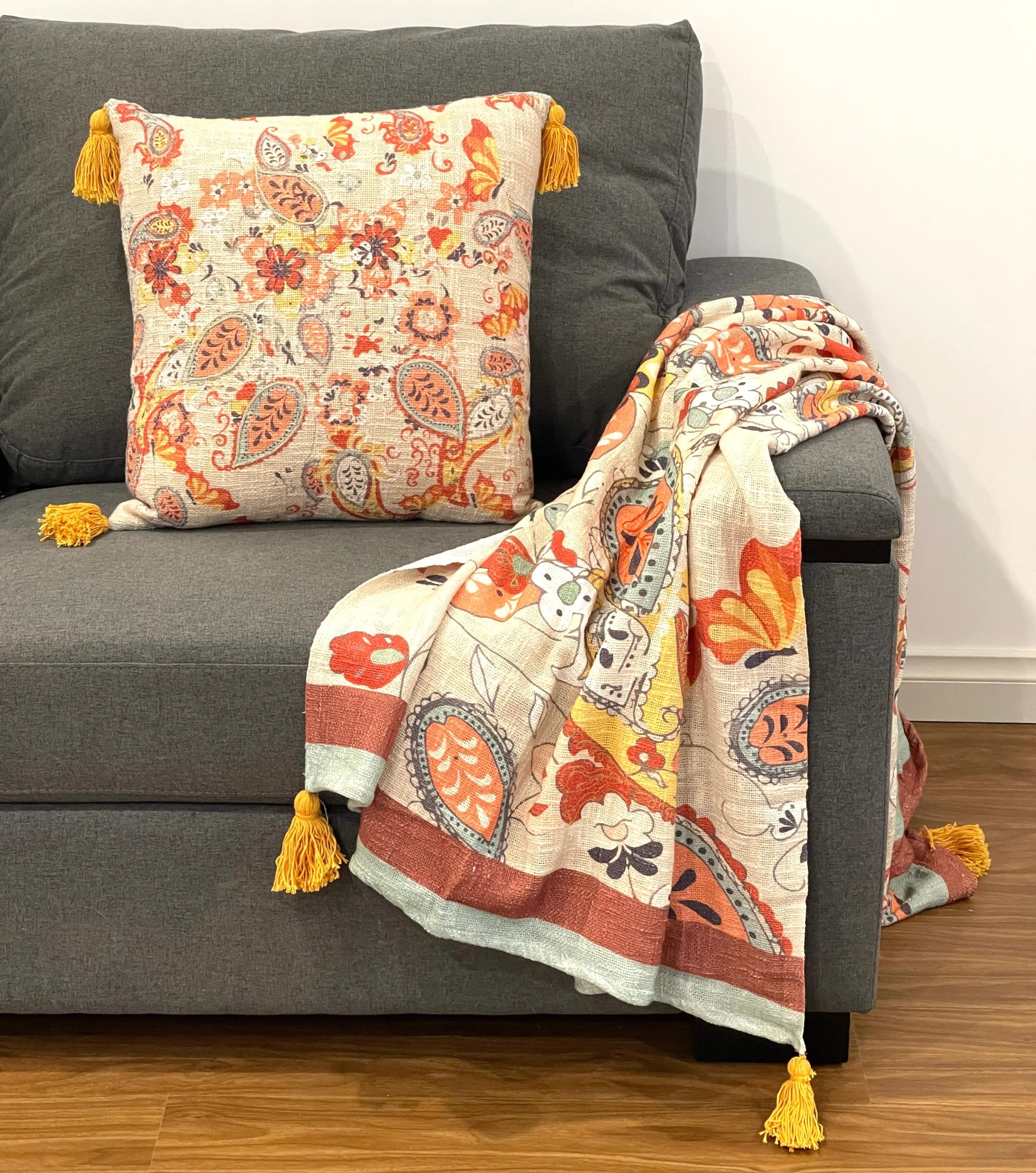 Vintage Paisley Bohemian Embroidered Cotton Bedding Cushion Throw