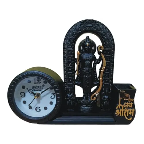 WINSOME COLLECTION Shri Ram Lala Idol Murti Statue with Table Clock Pen Stand Holder Decorative Showpiece Multicolor Plastic Pack of 1