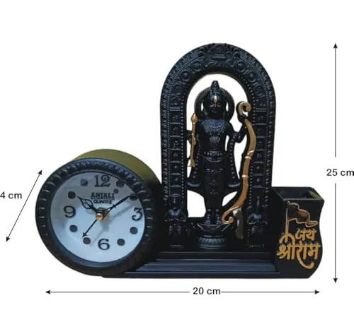 WINSOME COLLECTION Shri Ram Lala Idol Murti Statue with Table Clock Pen Stand Holder Decorative Showpiece Multicolor Plastic Pack of 1