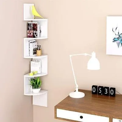 Wooden Wall Shelves | Corner Hanging Shelf for Living Room Stylish | Zig Zag Home Decor